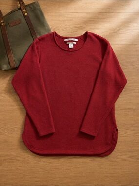 Max Studio Womens Merino Wool Deep Red Sweater Luxury Heritage Granola